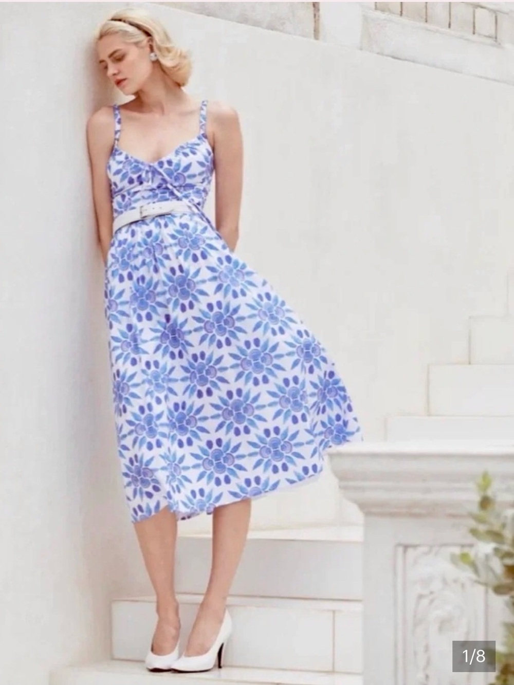 Hill House Home Juliana Blue and White Floral Midi Dress New